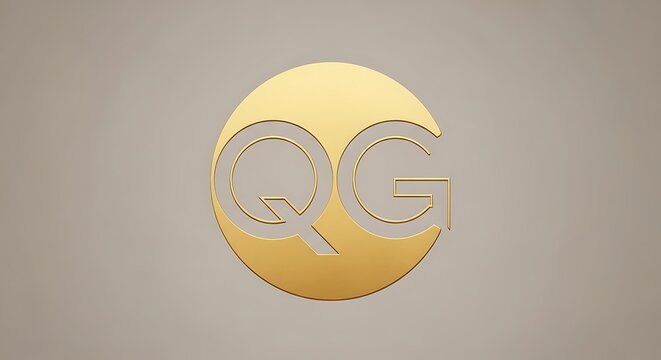 Gold-colored logo badge with stylized initials QC in a minimalist oval design.