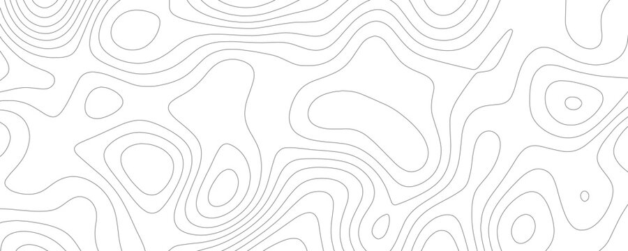 Topographic map contour lines, abstract grey linear pattern on white background, representing elevation and terrain