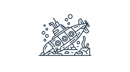 Stylized illustration of a submarine underwater with bubbles. © Kayr