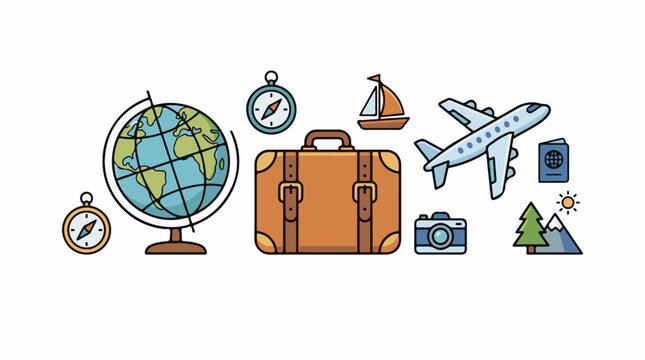 Colorful travel icons on white
