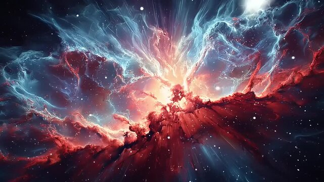 Vibrant celestial gas cloud illuminating deep space with stellar formations