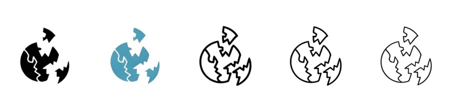 Destroyed planet vector icon set. Moon exploding symbol . Thin line customizable illustration. Contour symbol. Vector isolated outline drawing. Editable stroke