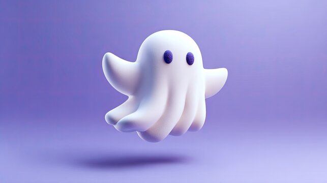 Cute white ghost, floating on purple