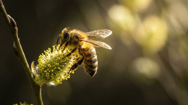 Bee on a yellow flower in a natural setting