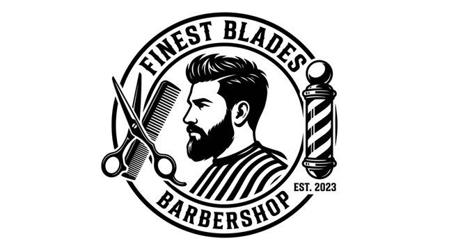Barbershop logo with bearded man.