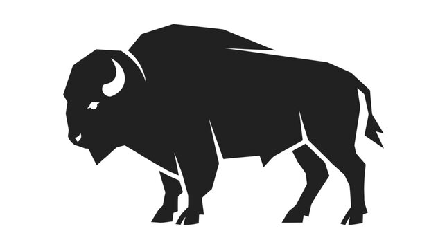 Geometric black buffalo silhouette side view.