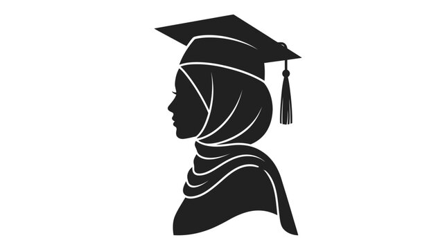 Profile silhouette of hijab graduate woman
