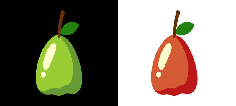 Water apple jambu rose pear healthy fruit icon graffiti tag template. Minimalist organic tropical food symbol with dual contrast background choice for packaging asset clip art.