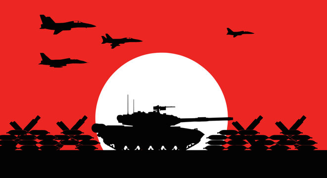 Silhouette of a Military Tank Vehicle.