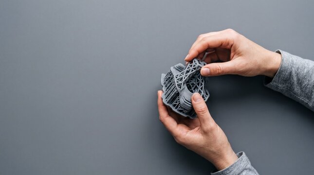 Hands Examining 3D Printed Prototype for Innovative Product Design and Manufacturing