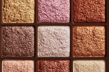 Fototapeta premium Shimmering metallic eyeshadow palette in gold, bronze and pink cosmetic shades