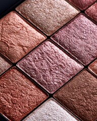 Fototapeta premium Macro texture of metallic pink and bronze eyeshadow pans in luxury cosmetic palette