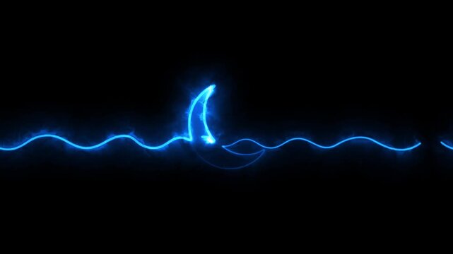 Moon particle blue 4K animation video with a glowing smoke line on black background