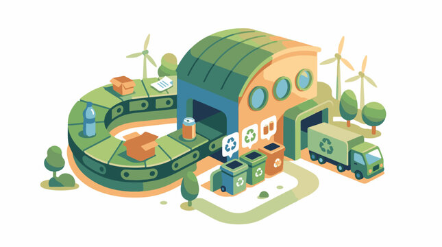 Recycling facility with conveyor belt and truck