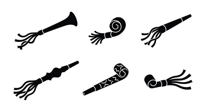 Assorted Traditional Wind Instruments Black Silhouette Vector Illustration