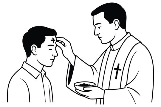 Priest performing anointing of the sick on a man