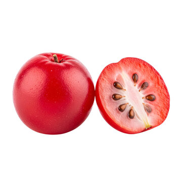 Whole and sliced red apple fruit on a transparent background.