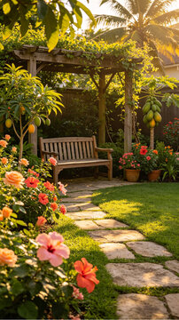 a diverse flower garden grows in the yard