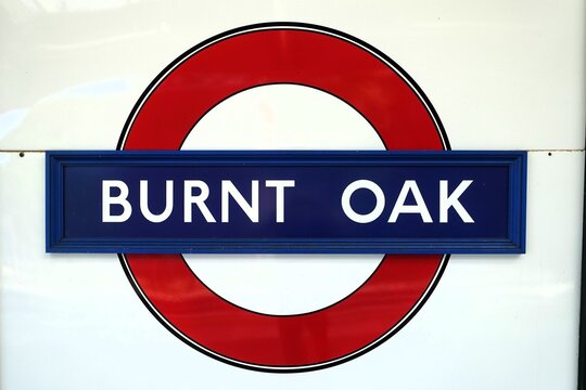 Burnt Oak tube station roundel sign on the London Underground Northern Line
