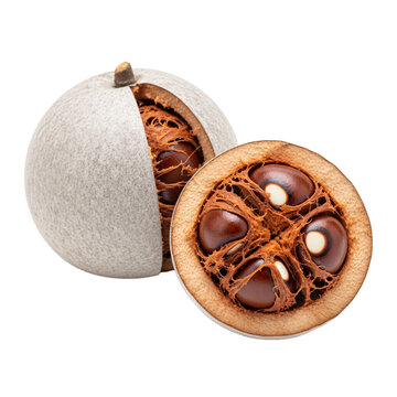 Whole and sliced wood apple fruit showing brown seeds inside.