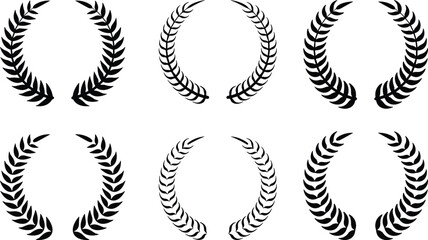 Obraz premium Set of black laurel wreath silhouettes and circular branch frames for awards, achievements, logos, and design elements