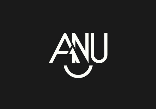 Minimalist white ANU letter logo with smile on dark background