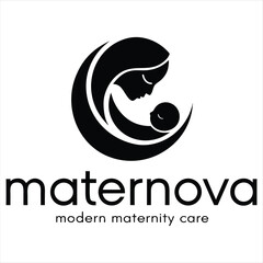 Obraz premium Black and white logo of maternova with mother and baby
