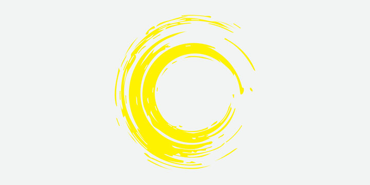 Circle brush stroke vector isolated on white background. yellow enso zen circle brush stroke.For stamp,seal, ink and paintbrush design template. Sun grunge hand drawn circle shape, vector illustration