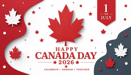 Fototapeta premium Canada Day 2026 Decorative Paper Cut Maple Banner for National Holiday Celebration