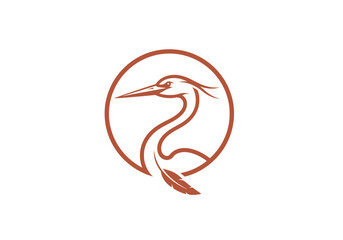 Obraz premium Stylized heron bird head logo icon in circular frame