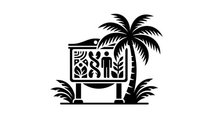 Fototapeta premium Tropical Resort Information Sign with Palm Tree.