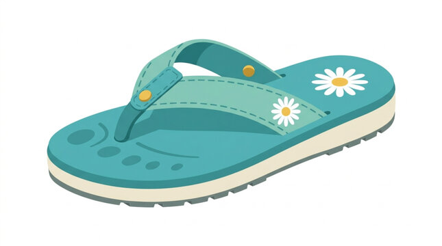 Turquoise Flip Flop with Daisy Decoration.