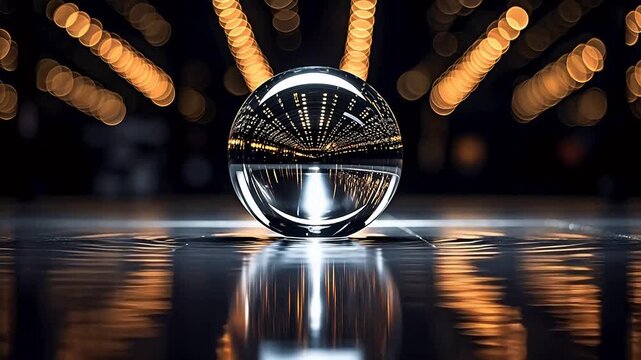 Digital technology micro view highly reflective sphere of glass background