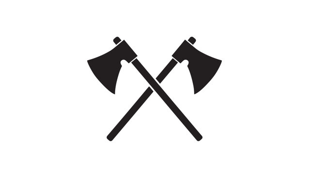 Axes Icon with Crossed Blades and Double Axe Heads, Simple Black Symbol for Tools and Woodworking Concepts