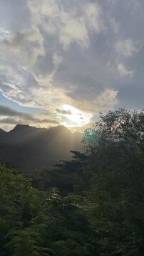 The mountains of Moorea at sunset, French Polynesia 
