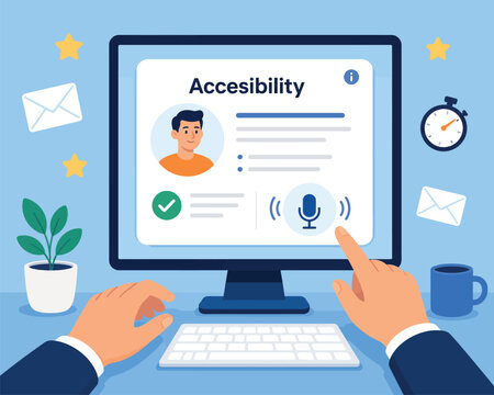 Digital illustration of a person using a computer screen to manage website accessibility features easily