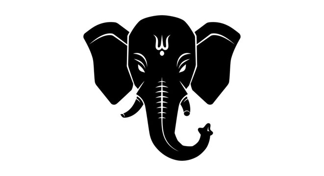 Minimalist black and white graphic illustration of Lord Ganesha head.