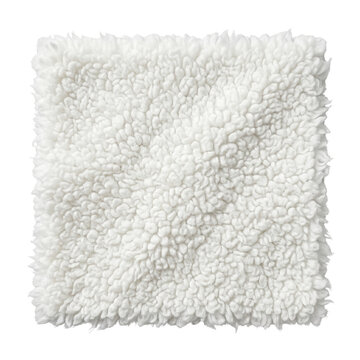 Square swatch of fluffy white sherpa fleece fabric texture