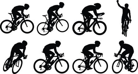 Fototapeta premium Road Cyclist Silhouette Collection with Racing Bicycles and Competitive Cycling Poses