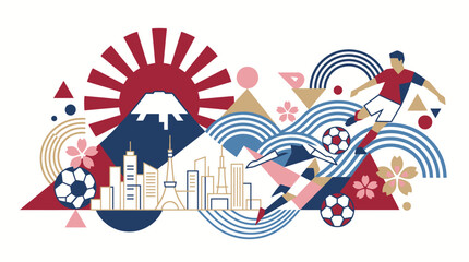 Obraz premium Mount Fuji Soccer Travel Poster Artwork