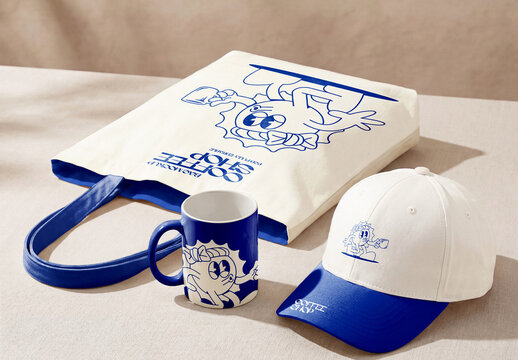 Branded Merchandise Set Mockup Tote Bag Mug Cap