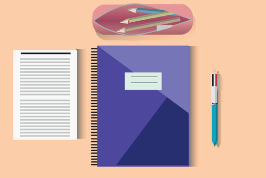 Illustration d'une composition d'objet qu'on retrouve sur une table &agrave; l'&eacute;cole