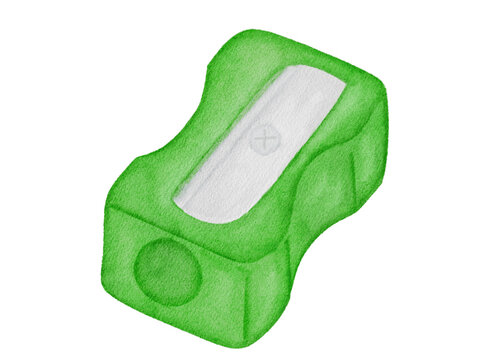 Watercolor Green Pencil Sharpener Illustration