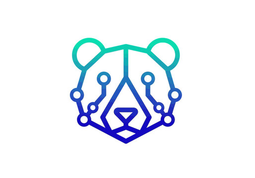 Minimalist bear head icon with tech circuit board design