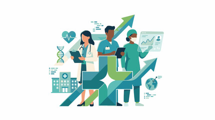 Naklejka premium Medical professionals surrounded by health-related symbols and graphs (2)