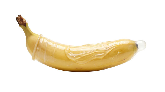 Banana covered with a transparent condom safe sex concept