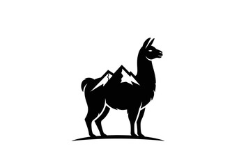 Minimalist black llama silhouette with mountain peaks on back © joko