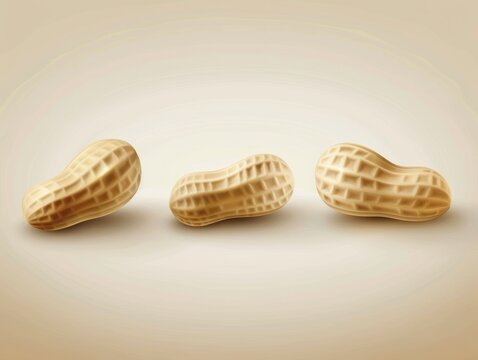 Three untidy peanut-shaped objects with textured surfaces on plain background