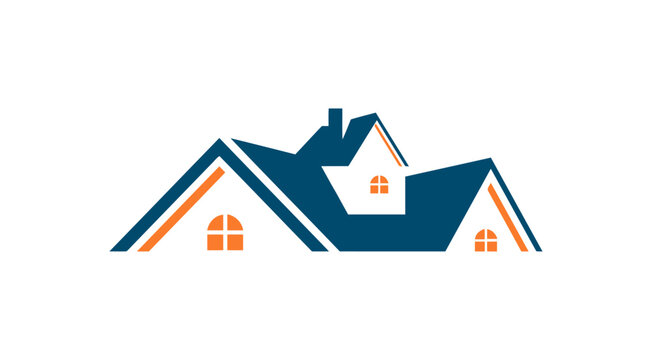 Real estate logo icon design, house roof silhouette with windows, vector illustration