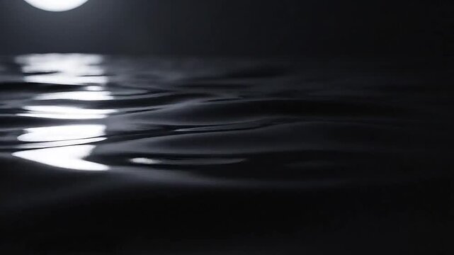 Moonlight glimmers on dark, rippling water creating a serene and mysterious atmosphere.